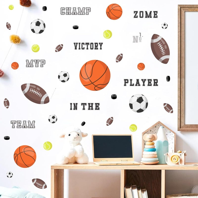 Kasubeso Sports Wall Decals, Basketball and Football Wall Stickers, Peel and Stick Removable DIY Inspirational Wall Decor for Boys Bedroom Classroom Kid's Nursery Room Playground - Image 5